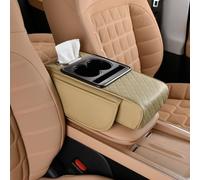 Car Armrest Cover with Cup Holder, 5-in-1 Car Center Console Organizer with Phone Slot, Tissue Holder & Dual Storage Bags, Memory Foam Center Console Cover for Sedan SUV Truck (Beige)