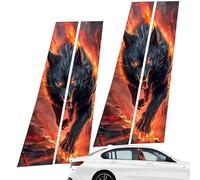 Car Center Pillar Sticker - Car Door Pillar Decals, Window Pillars Posts Molding Cover, Side Door Window Cover, Black Wolf Engulfed in Flames Design, Stylish Exterior Cars Decoration for SUV, Sedan, T