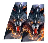 Car Center Pillar Sticker - Car Door Pillar Decals, Window Pillars Posts Molding Cover, Side Door Window Cover, Black Wolf Engulfed in Flames Design, Stylish Exterior Cars Decoration for SUV, Sedan, T