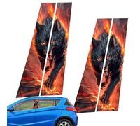 Car Center Pillar Sticker, Door Pillar Decals, Black Wolf Flame Design Window Cover, 18,9 x 9,84 pulgadas Stylish Window Post Molding for Vehicle Decor