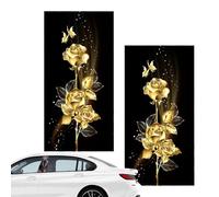 Car Center Pillar Sticker - Golden Flower Rose Cartoon B-Pillar Protective Film | PVC Car Window & Door Decoration, Anti-Scratch Auto Decal