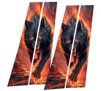 Car Center Pillar Sticker - Window Pillar Posts Molding Cover, Black Wolf Engulfed Fire Artwork Scratch Resistant, Weatherproof Decal Easy Install | Ideal for Vehicle Exterior Custom Decoration Enhanc