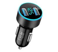 Car Charger, 2-Port Fast Charging Adapter, ABS Smart Compact Digital Display Phone Charger for Road Trip, Long-Distance Driving, Travel, Business, Truck, Car, and Bus, 6.4x3.1cm