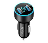 Car Charger - 6.4x3.1cm USB Fast Charging Car Adapter with Digital Display, 2-Port Multi Functional Smart Charger For Smartphones, Drivers, Road Trips, Daily Commute