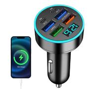 Car Charger Adapter - 6cm USB Car Charger | 66W Fast Charging PD Multi Port Digital Display Halo Light Compact Design 12-24V Input Universal Device Power | Travel Vehicle Accessory