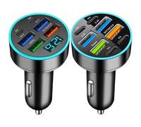 Car Charger Adapter - Fast Charging Block for Multiple Devices | Alloy Steel PVC with Compact Size, 66 W USB Charger with 2PD+4USB Ports, Portable Accessory for Home Car Car Car