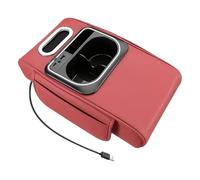 Car Console Cushion - 14.17 Inch Center Armrest Pad | Leather Mat Tissue Box - Soft Cushion with Tissue Cup Holder Side Pocket USB Type C 5A Fast Charging For SUV Truck RV Trailer