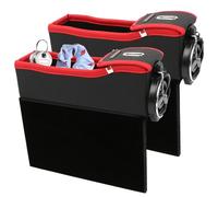 Car Crevice Storage Box - 2X Console Side Extra Pouches, Gap Filler with Drink Holder Console Organizer | For Cards Phones Keys Vehicle Interior Seating Accessory Universal Fit Automotive Leather