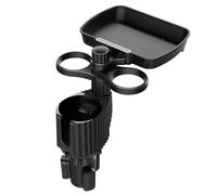 Car Cup Holder Expander - Adjustable 360° Rotating Cup Holder with Space Saving Tray, Holds Bottles Mugs Drinks Snacks in Black | Auto Interior Accessory for Cars SUVs Trucks Daily Driving Travel