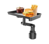Car Cupholder Tray, Expandable Food Table, 360° Rotating Shockproof Design with Adjustable Snack Holder for Taxi, Road Trip, Drivers, Lunch, Truck, Riding, Car Travel, Black Colored