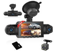 Car Dash CAM, Cámara de Coche 1080P+720P, Cámara de Coche Dashcam de 4 Canales con Pantalla IPS de 3 Pulgadas, Gran Angular de 170°, Visión Nocturna, Sensor G, Grabación en Bucle + Tarjeta TF 64G