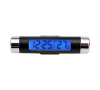 Car Dashboard Clock, Digital Air Vent Time Display, 2 en 1 Temperatura Gauge, Blue Backlight, Compact Design Battery-Powered for Vehicles, 8,6 x 2 cm Black Silver
