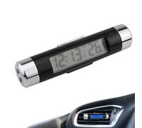 Car Dashboard Clock Thermometer | Blue LED Digital Display With Luminous | 2-in-1 Vent Mount Timer | Universal Black Silver ABS For Auto Air Outlet