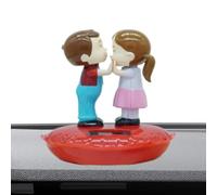 Car Dashboard Ornaments, Solar Powered Car Dash Board Accessories, Shaking Head Kiss Couple Collectible Figurines, Vehicle Accessories Desk Ornament for Auto Home Gift, 9x7x10cm