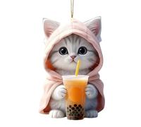 Car Decor Ornament - 2D Acrylic Cat Pendant for Holiday Display | Shiny Hanging Accessory with Cute Kitten Design & Lightweight Decoration for Vehicle Interior Window Bag Keys Seasonal Celebration