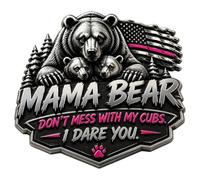 Car Emblem - Mom Bear Metal Badge, Weatherproof Adhesive Automotive Decoration | Premium Exterior Logo Ornament, Eye Catching Vehicle Accessories For SUV Sedan Truck RV Commuting Travel Road Trip