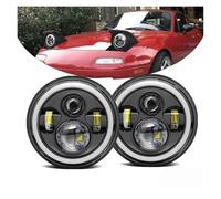 Car Faros Faros Delanteros LED De 7" para Mazda para Miata MX5 H6024 1990 1991 1992 1993 1994 1995 1996 1997 Luces Delanteras Completas Halo Angel Eyes Faro Principale Fari(Chrome 2pcs)