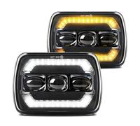 Car Faros Faros LED 7x6 5x7 para Jeep para Wrangler YJ para Cherokee XJ MJH6054 Luces LED Selladas con Luz Alta Y Intermitente Ámbar Faro Principale Fari(2PCS T002V)