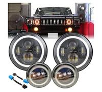 Car Faros Faros LED Redondos 7 Pulgadas con Anillo De Halo Blanco DRL Accesorios Reinstalación para Coche para Hummer H2 2003 2004 2005 2006 2007 2008 Y 2009 Faro Principale Fari