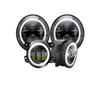 Car Faros Kit Combinado Faros LED Halo 7 Pulgadas + Luces Antiniebla LED DRL 4 Pulgadas para Jeep para Wrangler JK 2007-2017 para Wrangler TJ 1997-2006 Faro Principale Fari(B Style 1)