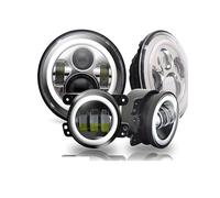 Car Faros Kit Combinado Faros LED Halo 7 Pulgadas + Luces Antiniebla LED DRL 4 Pulgadas para Jeep para Wrangler JK 2007-2017 para Wrangler TJ 1997-2006 Faro Principale Fari(Chrome Set)