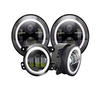 Car Faros Kit Combinado Faros LED Halo 7 Pulgadas + Luces Antiniebla LED DRL 4 Pulgadas para Jeep para Wrangler JK 2007-2017 para Wrangler TJ 1997-2006 Faro Principale Fari(Black Set)