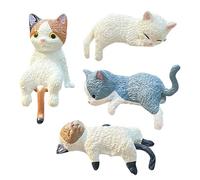 Car Figures FoCar Dashboard Cat Figurines - 4PCS Sleeping Cat Mini Statues, Cute Animal Collectible Figures For Car Central Control Screen Rear View Mirror Decoration, Small Caat Ornament Decor For Ca
