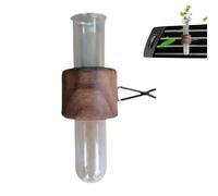 Car Flower Vase - Wood Glass 10x3.5cm | Automotive Vent Clip Holder Decor | AntiSlip Dashboard Air Freshener Ornament Travel RV Family Friends Home Interior Style Gift Aesthetic Minimal