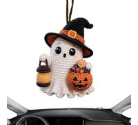 Car Ghost Ornament - Crochet Halloween Ghost, Hat Decor, Hanging Charm Use