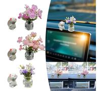 Car Interior Decoration, Car Dashboard Decoration Funny, Resin Interior Car Ornament, con Miniature Figurine Flowers, Jarrón y Conejo, para Decorar Rear View Mirror Dashboard Vent (A)