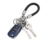 Car Key Holder - Thick Woven Rope Wristlet, Metal Multi Ring Keychain | Metal Car Key Holder Keychain for Men Women Dad Mom Daily Commuting Home Outdoor Travel Business Trip