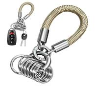 Car Key Wristlet, Woven Rope Multi Ring Keychain Organizer For Women, Brown | Thick Woven Rope Design Offers A Comfortable Wrist Grip, While Multiple Metal Rings Keep Car Keys And Small Key Accessories O