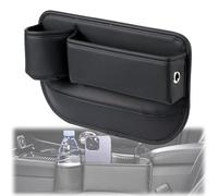 Car Leather Cup Holder Gap Bag - Car Seat Gap Filler Organizer with Cup Holder, 2026 New Front Seat Car Organizer for Glasses Phone Keys and Cards (Black)