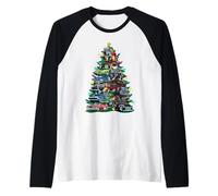 Car Madness Christmas Tree! Classic Muscle Cars y Hotrods Camiseta Manga Raglan