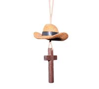 Car Mirror Ornament - Rustic Cowboy Hat Cross Charm, Pomerania Style Rearview Decoration with Sturdy Material, Special Interior Pronunciation for Truck SUV Sedan Vehicle Birthday