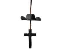 Car Mirror Ornament - Rustic Cowboy Hat Cross Charm, Pomerania Style Rearview Decoration with Sturdy Material, Special Interior Pronunciation for Truck SUV Sedan Vehicle Birthday