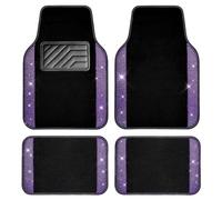 CAR PASS Bling Diamante Alfombrillas para Coche, Universal Impermeable para Piso automóvil, tapete Brillante con Purpurina, Almohadilla talón PVC Antideslizante para SUV, sedán, Camiones(Púrpura)