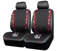 CAR PASS Fundas Impermeables de Cuero para Asientos de Coche, Diamante Chispeante Cristal, Universal para el 95% de Todos los Coches SUV Camiones, Mujeres Chicas (Delantero, Rojo)