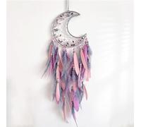 Car Pendant Dream Firefly Moon Indian Catcher DIY Hand-Woven Wind Chimes Feather Decorative(Pink)