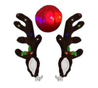 Car Reindeer Antlers - Christmas Light Up Antler Decoration for Cars | Soft Polar Fleece with Glowing LED Balls and Nose, Roof Top and Window Mounted Holiday Ornament for Trucks SUV