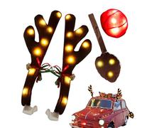 Car Reindeer Antlers | Light Up Reindeer Antler with Nose | Christmas Car Exterior Decoration Tail - For Automotive Truck SUV Exterior Window Roof Top Holiday Display