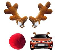 Car Reindeer Antlers & Nose Set - Festive Cotton Ornament for Vehicles | Cute Holiday Auto Decor for Trucks, SUVs, Road Trips, Christmas Parties, and Seasonal Celebrations