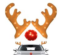 Car Reindeer Antlers - Vehicle Christmas Decorations | Festive Christmas Decor Light Up Antler Set, Rudolph Reindeers Jingle Bell Roofs Tops Reindeer Decoration For Van SUV Shopping Mall Window Vehicl