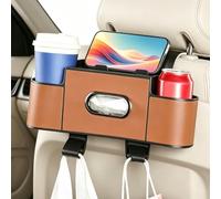 Car Seat Back Organiser for Renault Kadjar K-ZE Kiger 2015-2026,Brown | Multi Functional for Cup Tissues, Hanging Storage, Easy Install and Clean, with Hooks, Water Resistant, Universal Fit for Car
