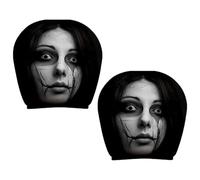 Car Seat Headrest Cover Scary Face Horror Polyester Auto Protector Set 2