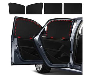 Car Side Window Sun Shades, 4 Pcs Magnet + Velcro Reinforcement Universal UV Protection Blackout Privacy Car Curtains for Family, Baby, Kids, Camping
