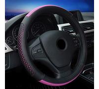 Car Steering Wheel Cover Genuine Leather Heavy for Summer Women 38CM / 15 '' Hole Perforation Anti-Slip (Negro Rosa)