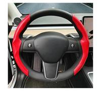 Car Steering Wheel Cover Para Tesla Para Modelo 3/Y Gamuza Fibra Carbono Ultrafino Absorbente Sudor Especial Volante Cubierta Accesorios Funda volante cubre(Carbon Fiber Red)