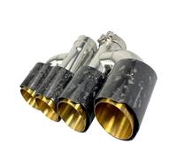 Car Tail Tube Tubo De Escape Doble Fibra Carbono Forjada Con Forma Y Punta Acero Inoxidable Amarillo Para Modificar El Silenciador Del Coche(Left in51-Out89mm)