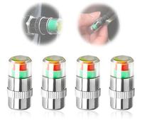 Car Tire Pressure Monitor Valve Stem Caps, Tire Pressure Monitoring Caps with 3-Color Eye Alert for Truck Cars Motorcycles Bicycles (Silver,4sets)